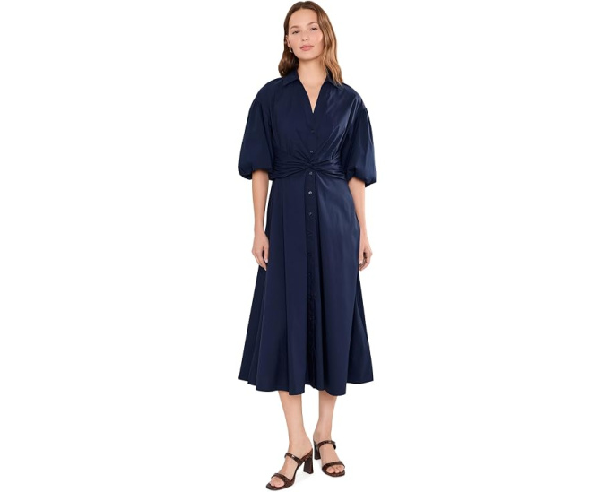 Twist-Front Bubble-Sleeve Shirtdress