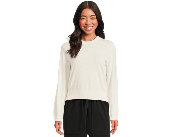 Свитер Lilla P Shirred Sleeve Crew Neck с длинными рукавами и контрастной отделкой