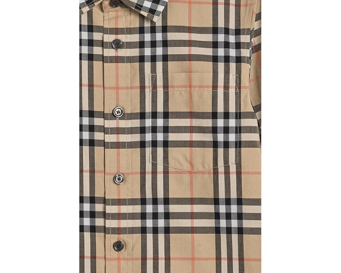 Длинная рубашка Owen Check в клетку Sand от Burberry Kids