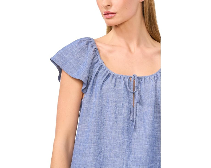 CeCe Flutter Sleeve Tie Front Top в цвете Индиго