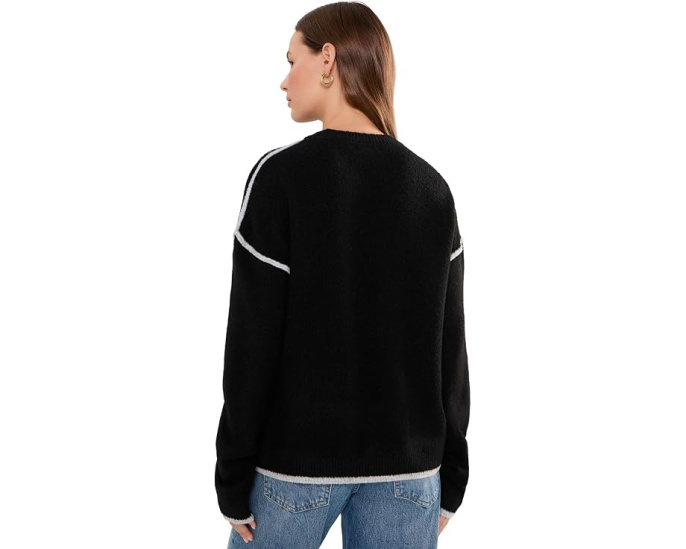 Long Sleeve Crew Neck Sweater with Cream Tulip Hem