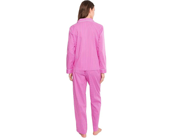 Пижамный комплект Long Sleeve Notch Collar Long Pants PJ от Lauren Ralph Lauren с принтом в розовую полоску