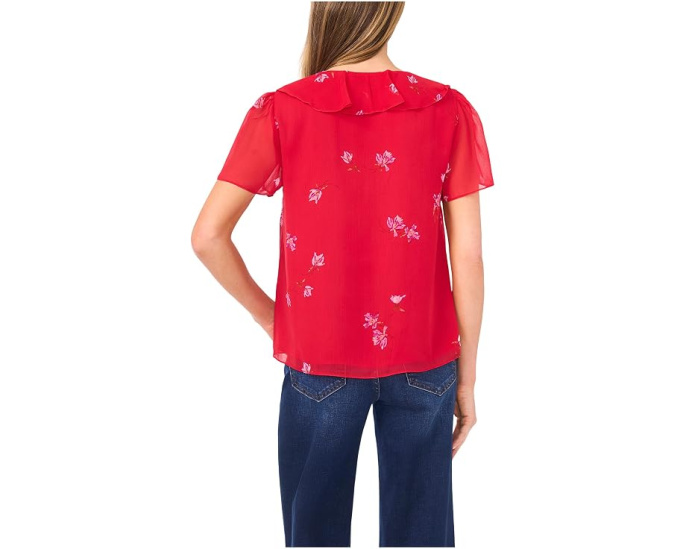 Short Sleeve Ruffle Tie Neck Top