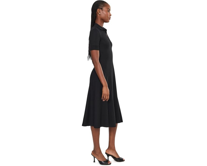 Rib-Knit Elbow-Sleeve Polo Dress