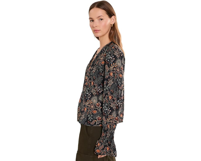 Long Sleeve Woven Blouse with Pintucks