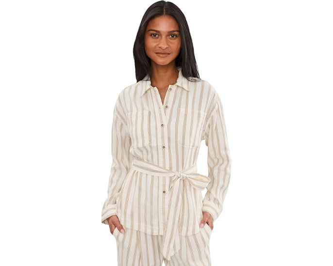 Жакет рубашечного кроя Petite Belted Stripe от Liverpool Los Angeles