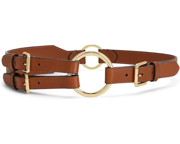 Ремень Lauren Ralph Lauren из гладкой кожи с тройной полосой и кольцом