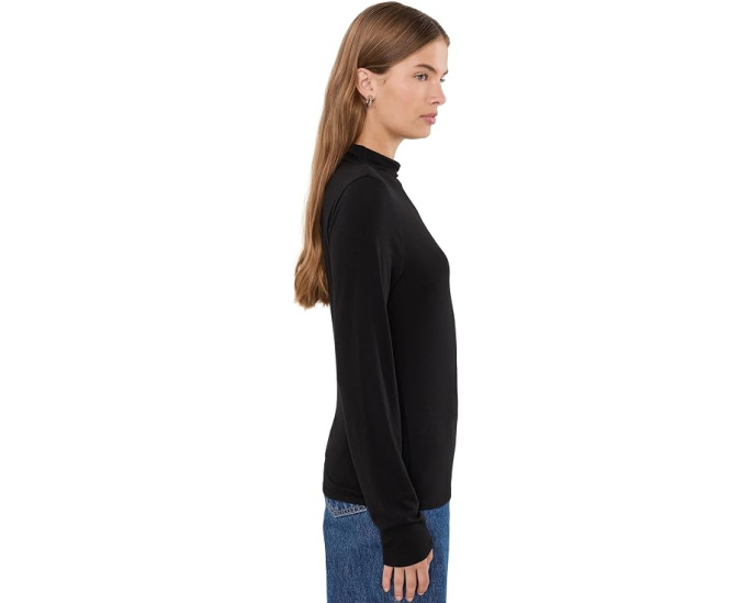 Sheer Cotton Blend Knit Funnel Neck Tee