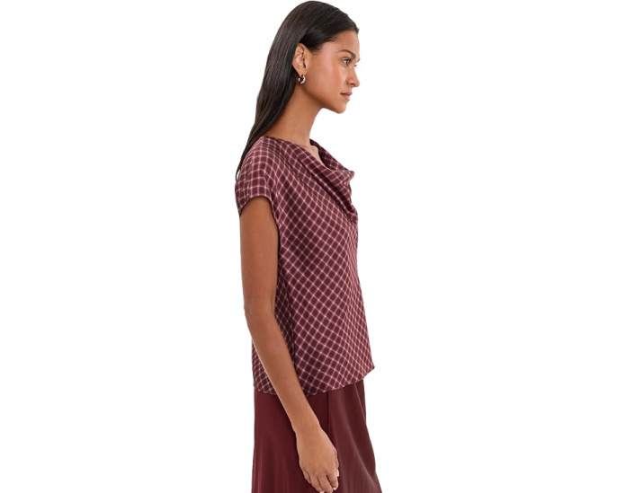 Блуза Vince Ombre Plaid с капюшоном и коротким рукавом