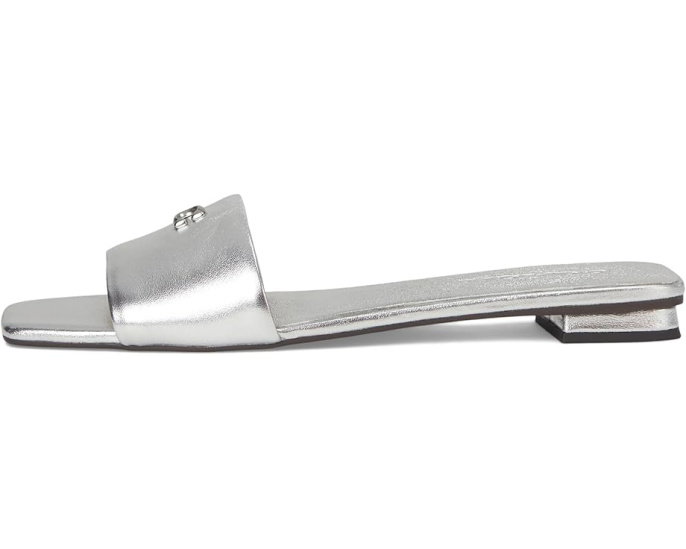 COACH босоножки Sculpted C Metallic Leather Flat Sandals кожаные серебристые