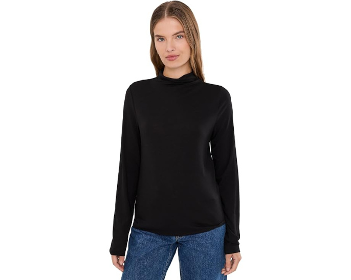 Sheer Cotton Blend Knit Funnel Neck Tee