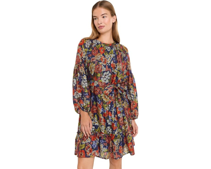 Dolman Sleeve One Tier Mini Dress with Self Belt