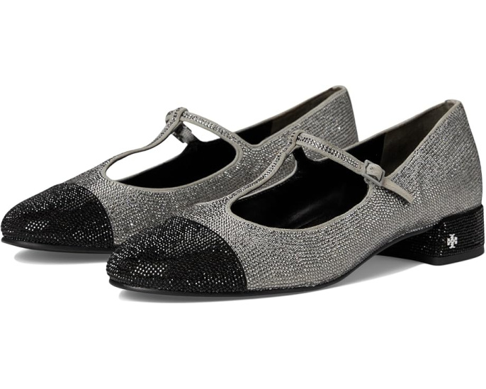 Балетки Cap-Toe T-Strap с каблуком 25 мм и стразами Tory Burch