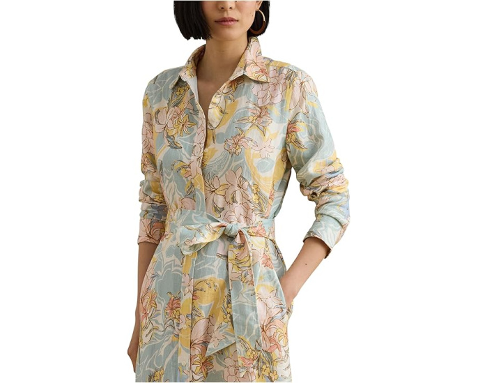 Платье-рубашка Floral Linen из льна с поясом Lauren Ralph Lauren