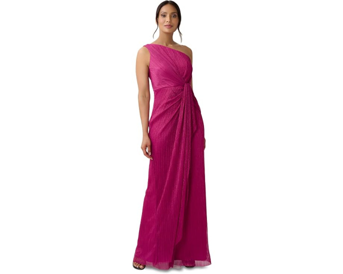 Adrianna Papell Вечернее платье One Shoulder Pleated Draped Starburst с драпировкой на одно плечо