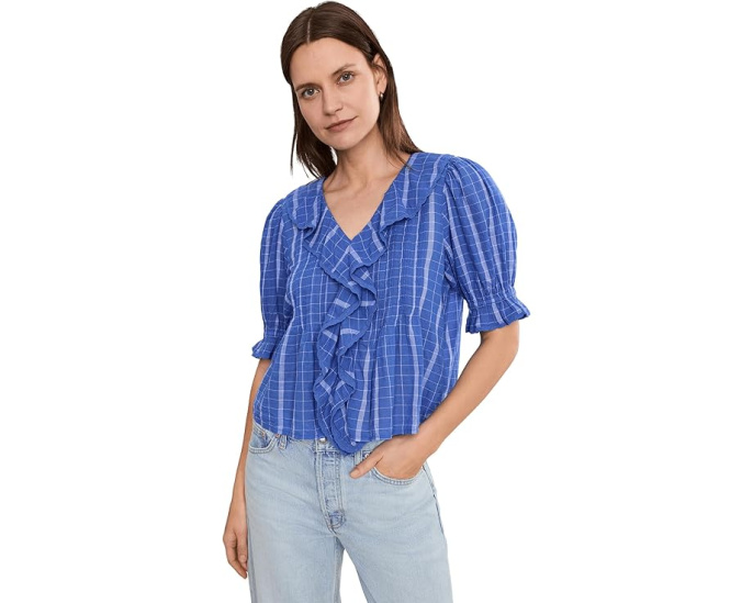 Топ Madewell Kelly в клетку из гофрированной ткани