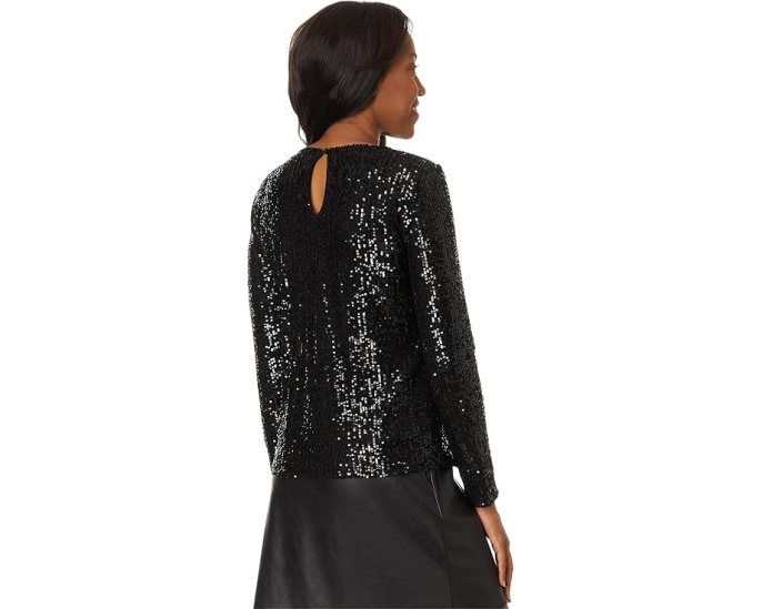 Топ CeCe Long Slv Sequin Crew Neck Rich Black с длинным рукавом