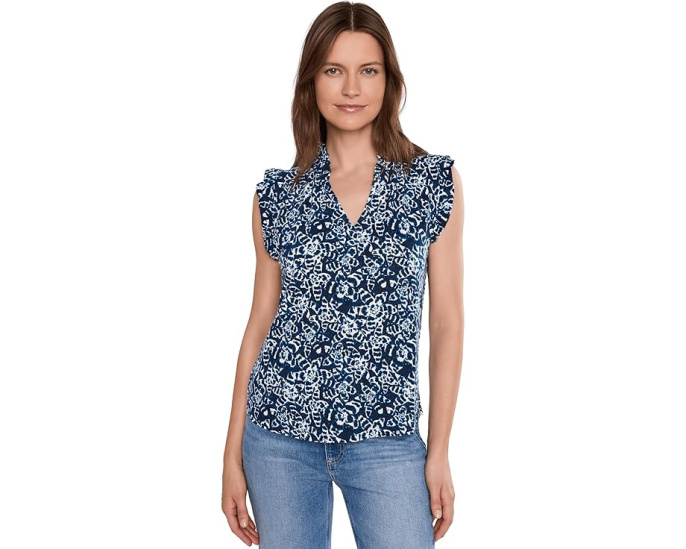 Топ NIC+ZOE Shibori Lilies с рукавом и принтом индиго