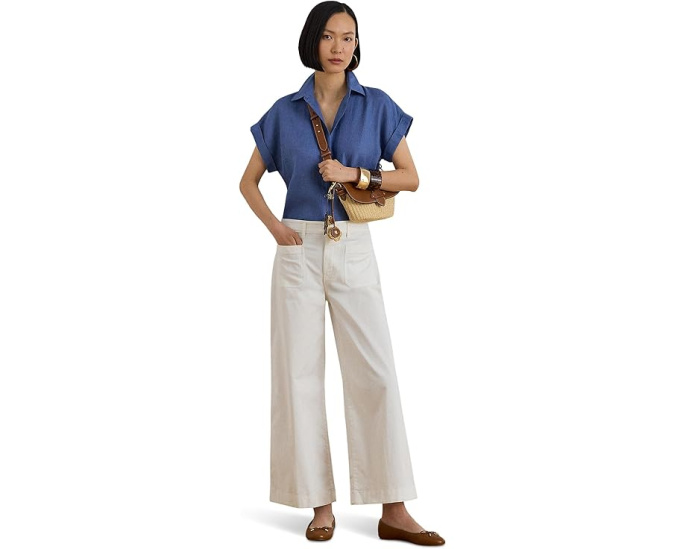 Рубашка Lauren Ralph Lauren Petite из льна с коротким рукавом