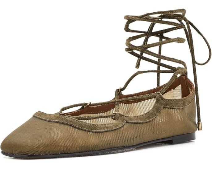 Балетки Madewell Greta Lace-Up из сетки с квадратным носком и ремешком
