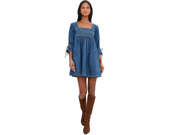 Мини-платье Free People Sonora Denim из денима с квадратным вырезом
