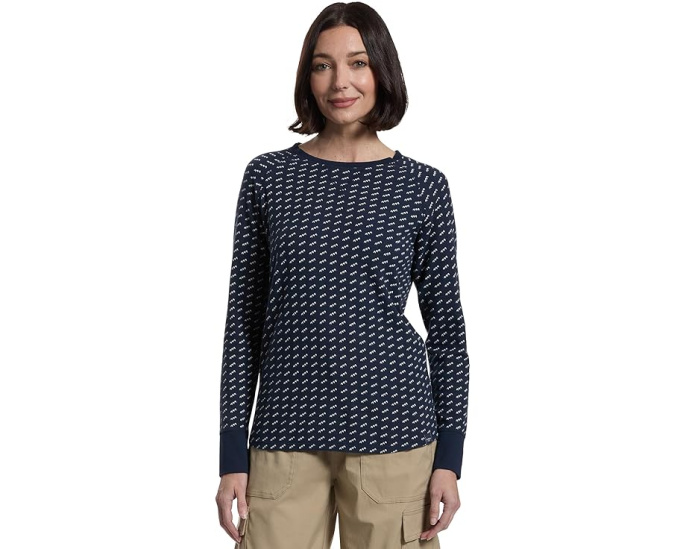 L.L.Bean Футболка Unshrinkable Mini-Waffle с длинным рукавом и полоской