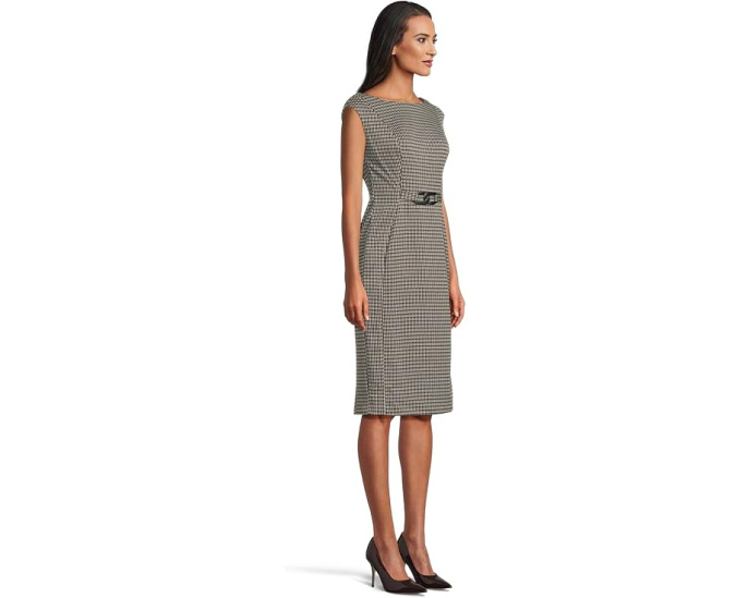 Приталенное платье Cap Sleeve Ponte с поясом Calvin Klein