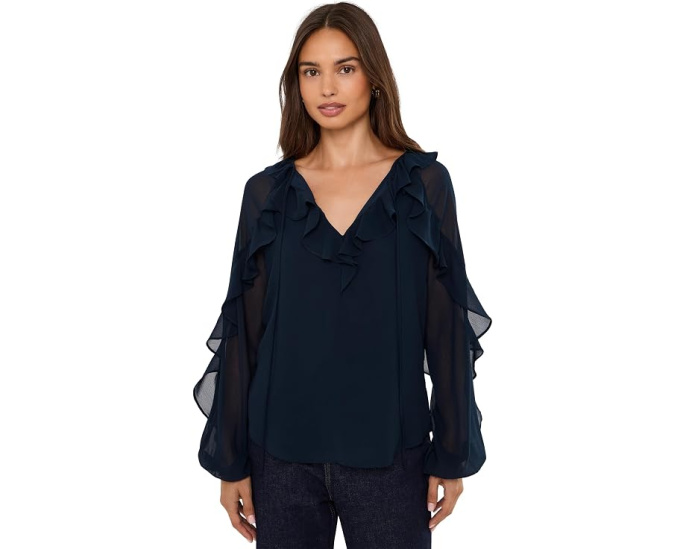 Блуза из жатого жоржета с рюшами Lauren Ralph Lauren