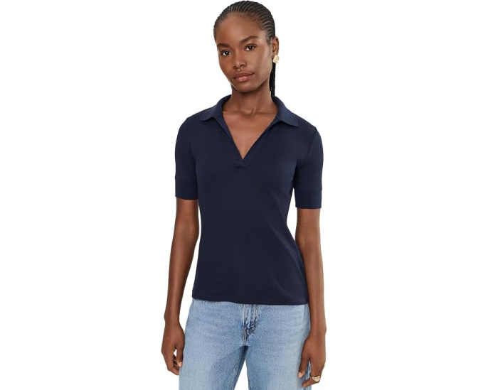 Jersey Elbow-Sleeve Collared Top