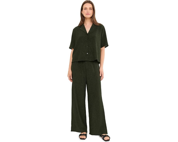 Рубашка Eileen Fisher Woven Plisse с отложным воротником Зеленая