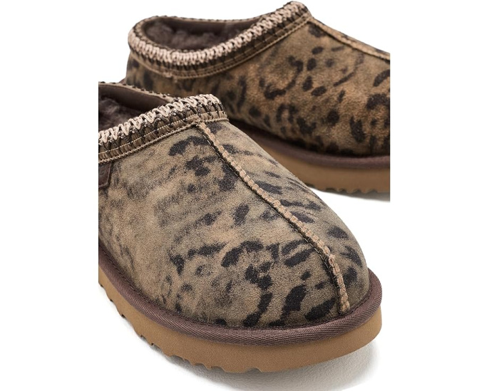 Домашние тапочки UGG Tasman с леопардовым принтом и мехом