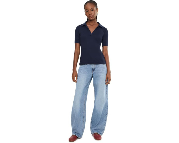 Jersey Elbow-Sleeve Collared Top