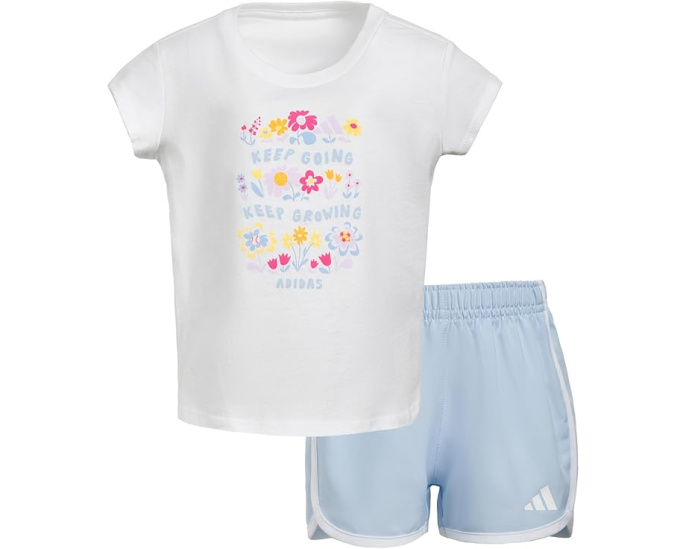 Комплект adidas Kids Cap Sleeve Tee & Woven Short Set с принтом и эластичным поясом