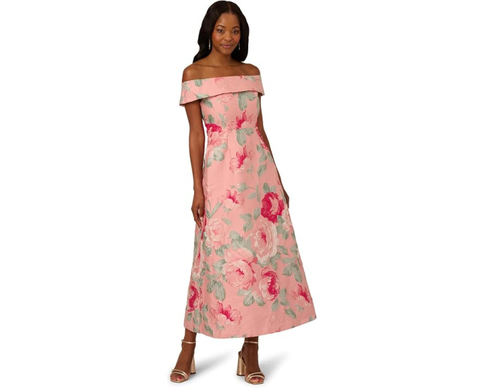 Платье Off Shoulder Jacquard от Adrianna Papell с цветочным принтом