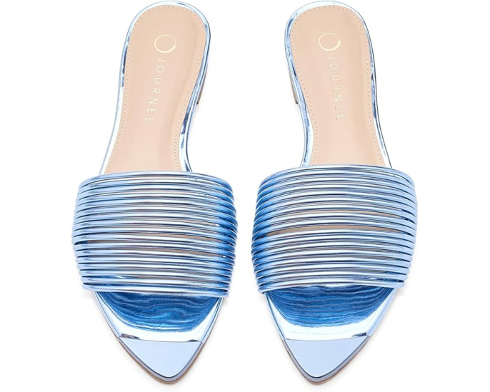 Journee Collection Feather Босоножки синие на плоском ходу с открытым носком