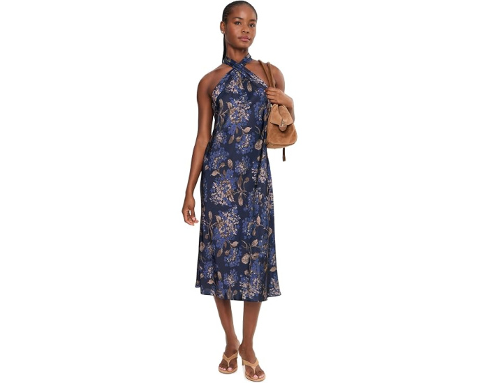 Floral Tie Neck Halter Cocktail Dress