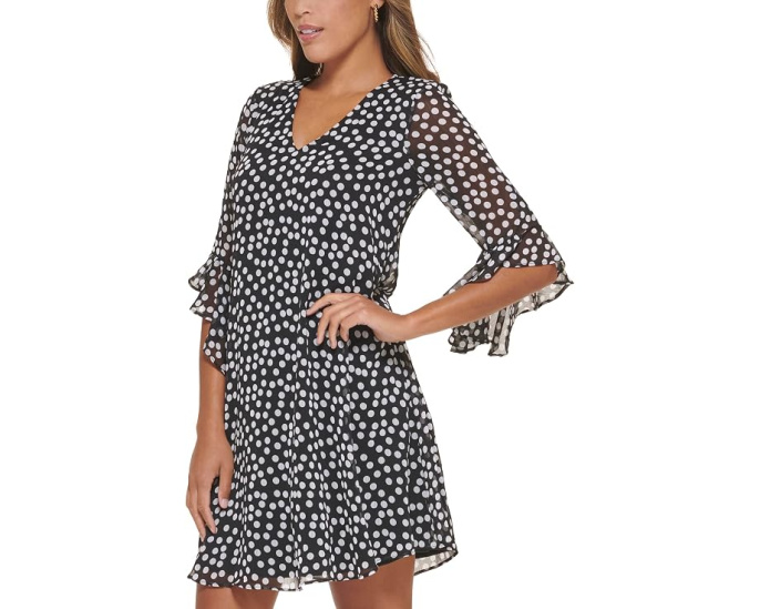 Short Chiffon Dress with Bell Sleeves
