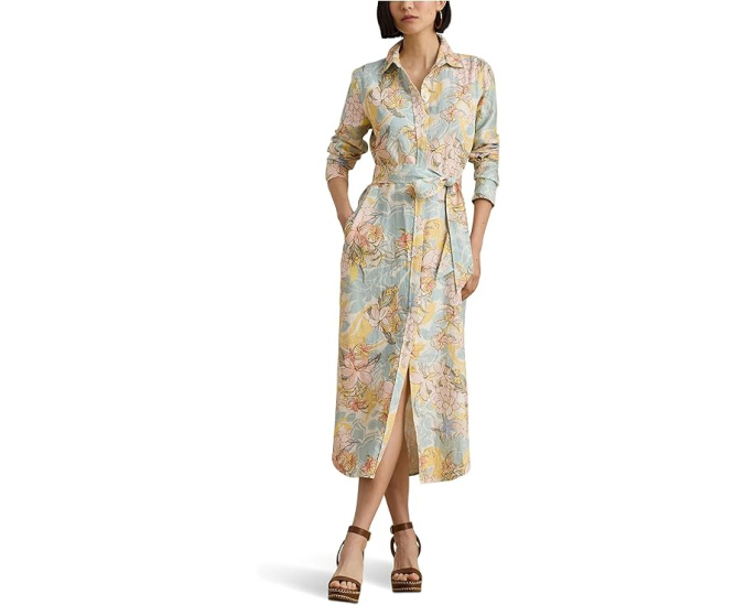 Платье-рубашка Floral Linen из льна с поясом Lauren Ralph Lauren