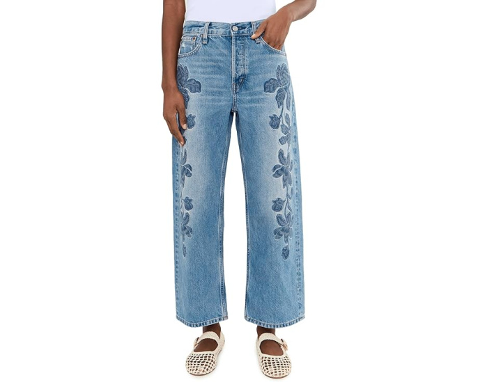 Вышитые джинсы Madewell Embroidered Low Slung Baggy Crop в стиле Worn