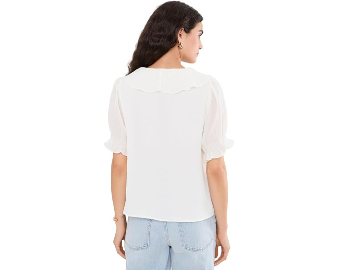 Топ CeCe Ruffled Pintuck Elbow Sleeve с рюшами и V-вырезом