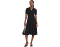 Rib-Knit Elbow-Sleeve Polo Dress