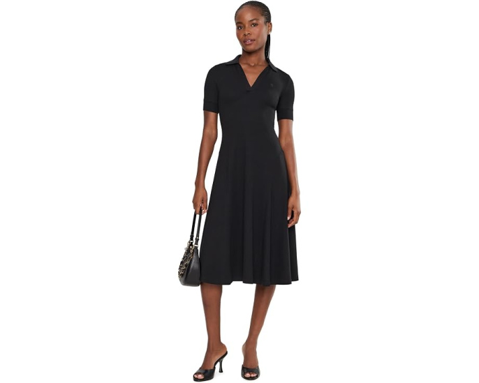 Rib-Knit Elbow-Sleeve Polo Dress