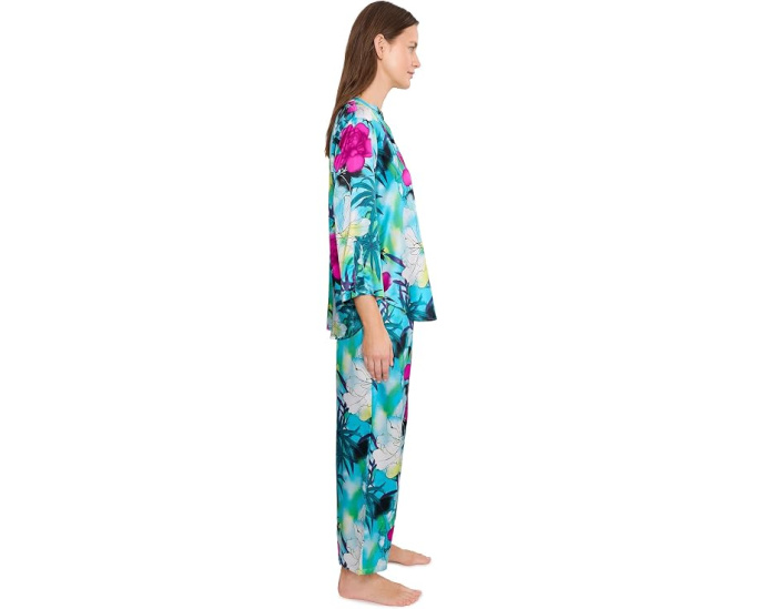 Пижама Natori Viva из сатина с принтом и мандариновым воротником