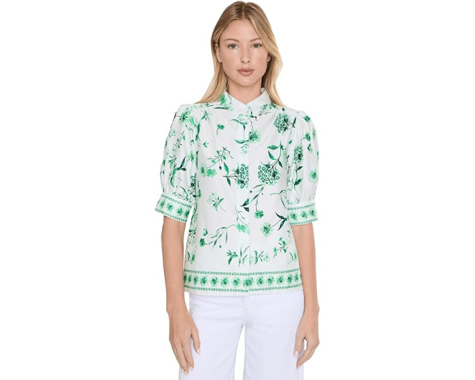 CeCe топ Cotton Sateen Hidden Placket из хлопкового сатина