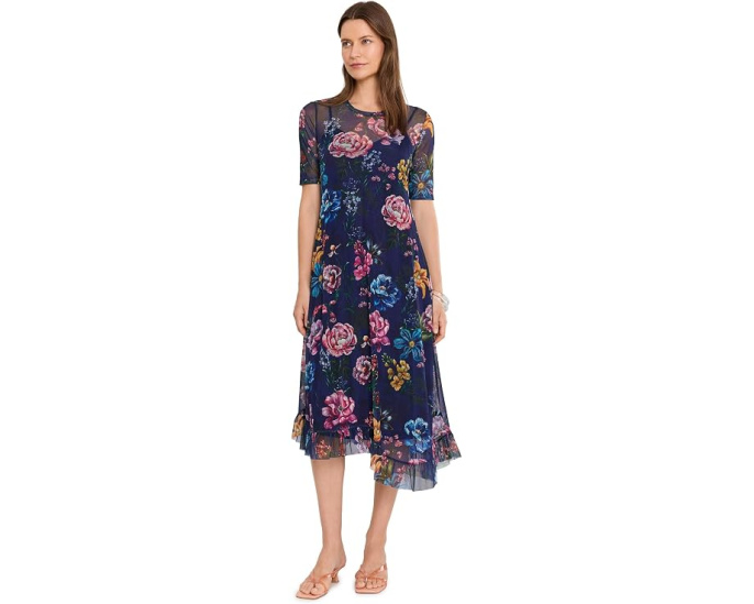 Платье Mesh Elbow Sleeve Asymmetric Hem Johnny Was с сетчатыми рукавами и асимметричным подолом