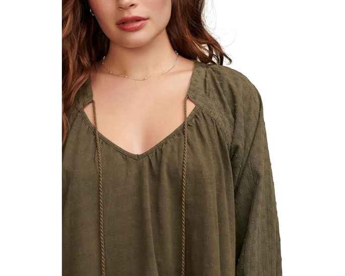 Блуза Knit Mix Peasant от Lucky Brand оливкового цвета