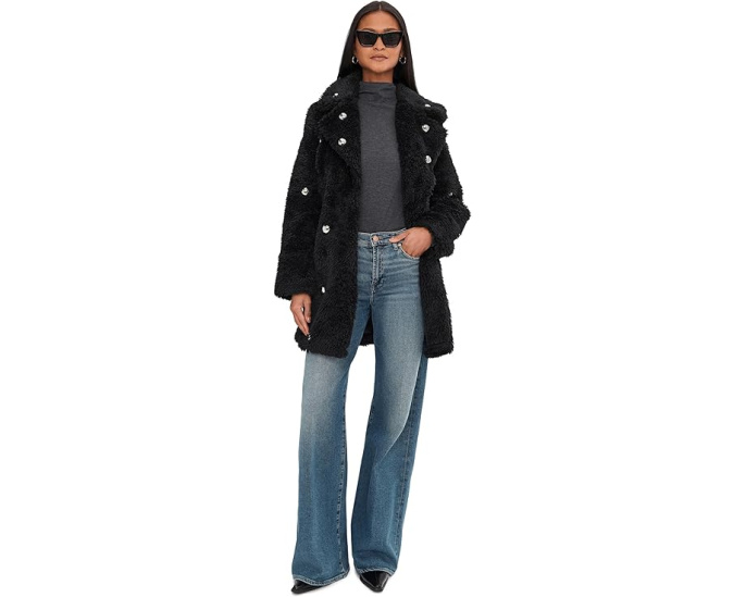 Пальто из искусственного меха с поясом и декором Embellished Faux Fur Belted Coat от Avec Les Filles
