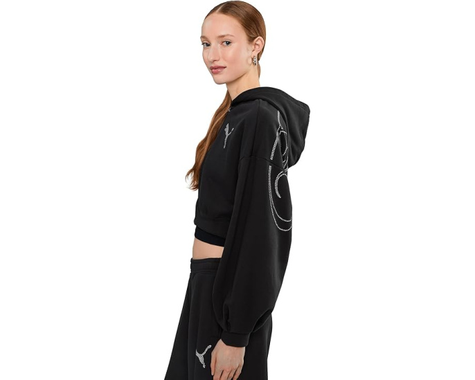 Кроп худи PUMA Essentials Graphics Bedazzled Cropped Hoodie с пайетками и объемными рукавами