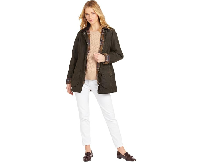 Barbour Classic Beadnell вощеная куртка из хлопка с клетчатой подкладкой