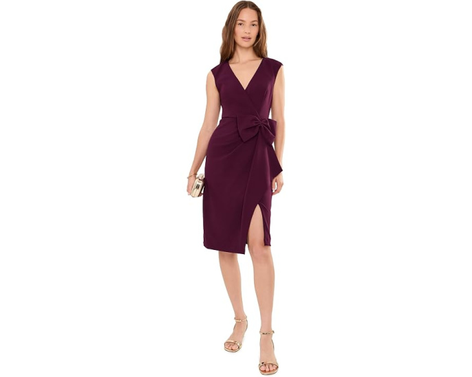 Adrianna Papell платье короткое V-Neck Crepe с бантом и боковым разрезом